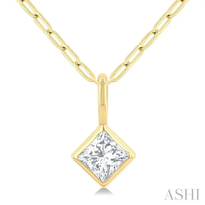 Princess Shape Bezel Set Paperclip Diamond Fashion Pendant