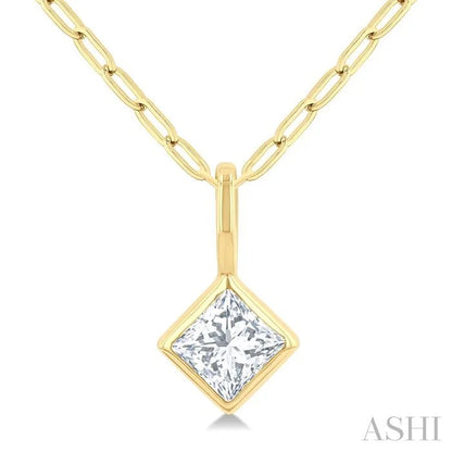 Princess Shape Bezel Set Paperclip Diamond Fashion Pendant