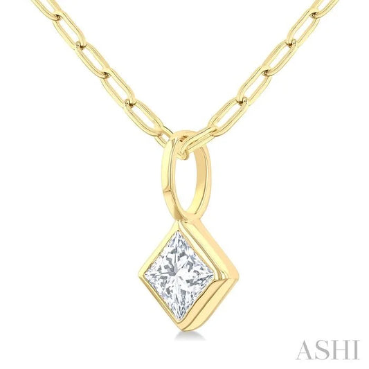 Princess Shape Bezel Set Paperclip Diamond Fashion Pendant