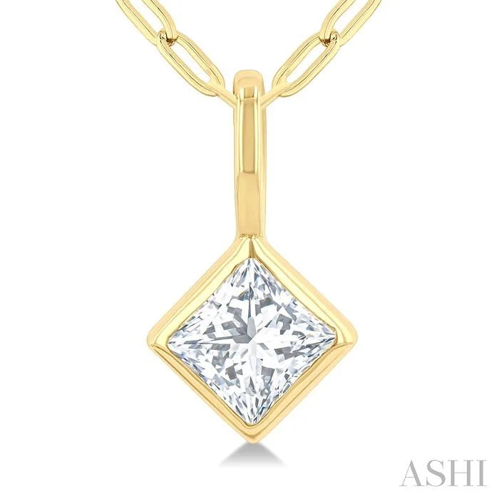 Princess Shape Bezel Set Paperclip Diamond Fashion Pendant