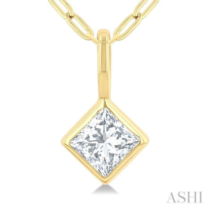 Princess Shape Bezel Set Paperclip Diamond Fashion Pendant