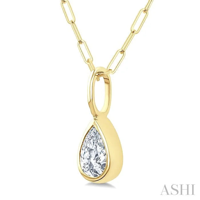 Pear Shape Bezel Set Paperclip Diamond Fashion Pendant