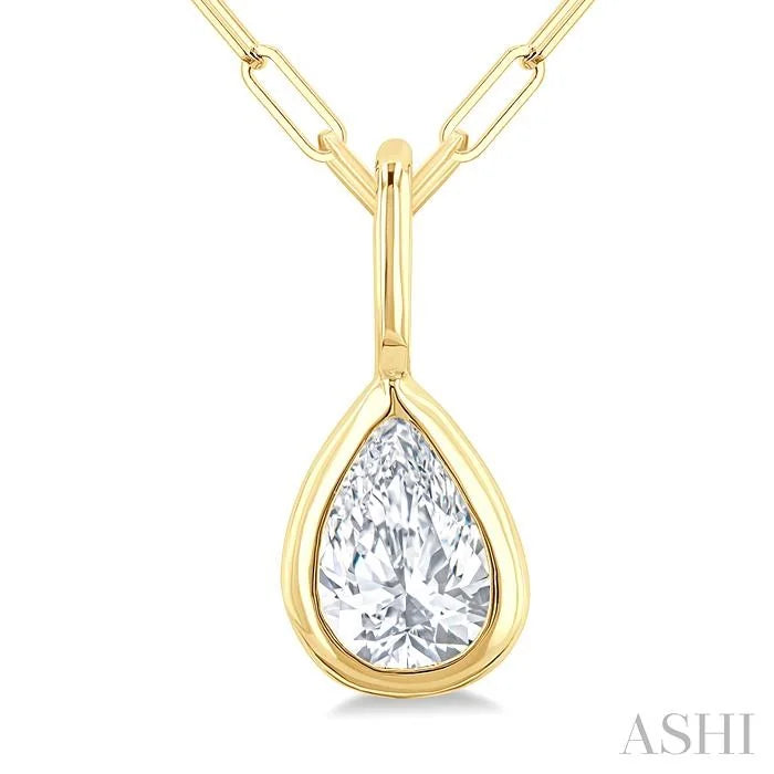 Pear Shape Bezel Set Paperclip Diamond Fashion Pendant