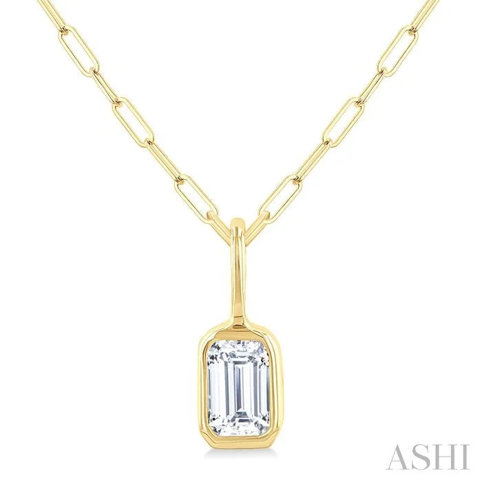 Emerald Shape Bezel Set Paperclip Diamond Fashion Pendant
