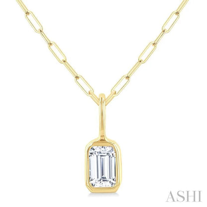 Emerald Shape Bezel Set Paperclip Diamond Fashion Pendant
