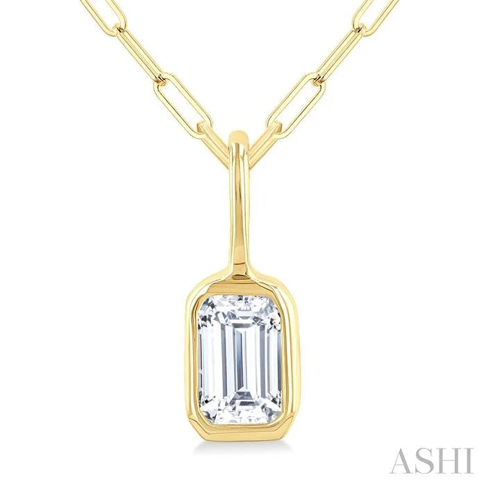 Emerald Shape Bezel Set Paperclip Diamond Fashion Pendant