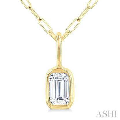 Emerald Shape Bezel Set Paperclip Diamond Fashion Pendant
