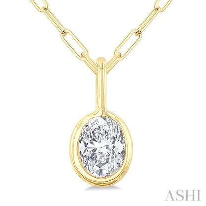Oval Shape Bezel Set Paperclip Diamond Fashion Pendant