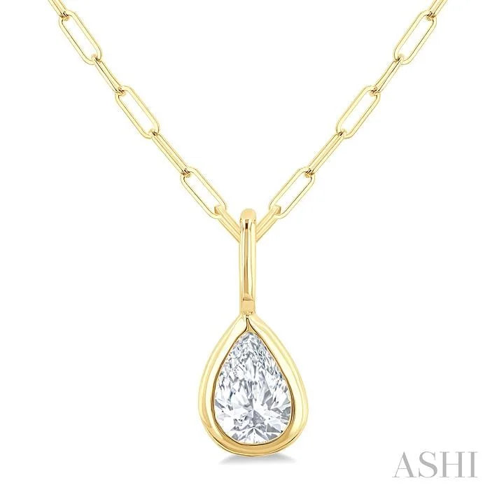 Pear Shape Bezel Set Paperclip Diamond Fashion Pendant