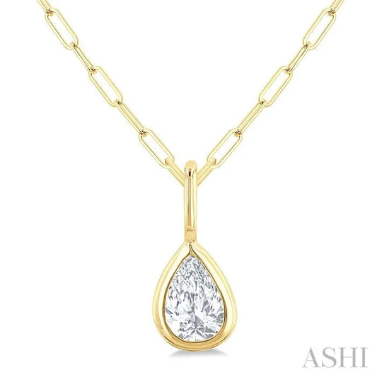 Pear Shape Bezel Set Paperclip Diamond Fashion Pendant