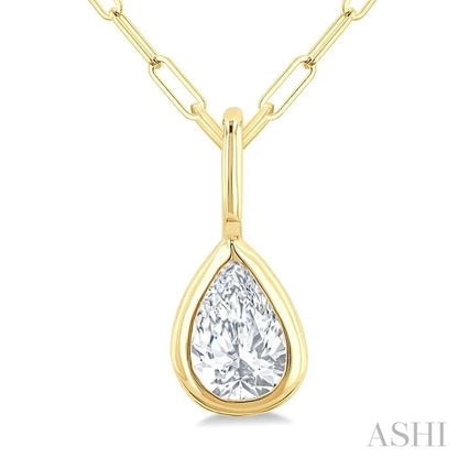 Pear Shape Bezel Set Paperclip Diamond Fashion Pendant