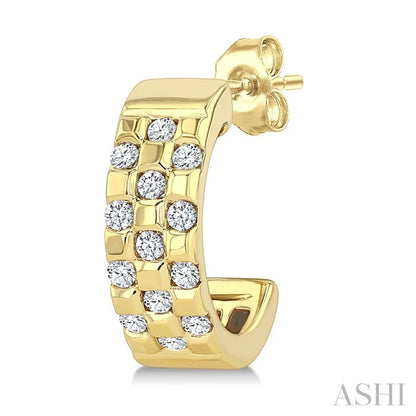 Golden Glow Checkered Diamond Fashion Half Hoop Earrings