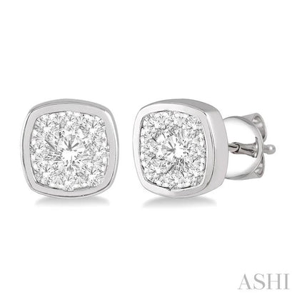 Cushion Shape Bezel Set Lovebright Essential Diamond Stud Earrings