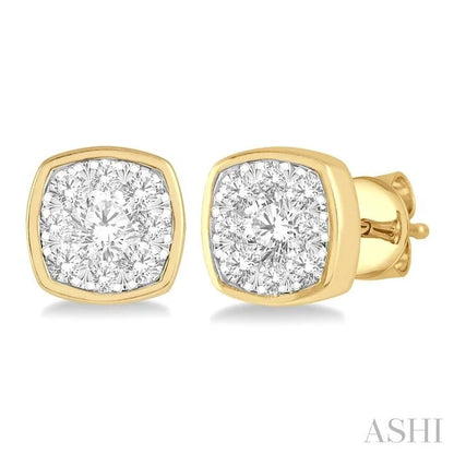 Cushion Shape Bezel Set Lovebright Essential Diamond Stud Earrings