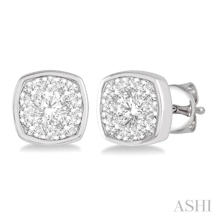 Cushion Shape Bezel Set Lovebright Essential Diamond Stud Earrings