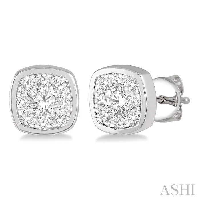 Cushion Shape Bezel Set Lovebright Essential Diamond Stud Earrings