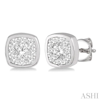 Cushion Shape Bezel Set Lovebright Essential Diamond Stud Earrings