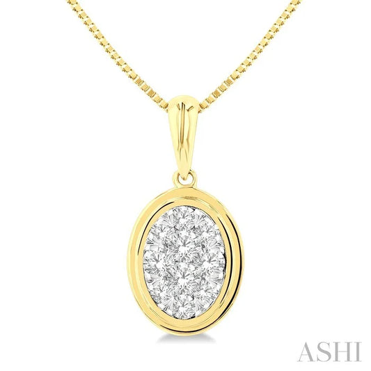 Oval Shape Bezel Set Lovebright Diamond Fashion Pendant