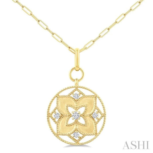 Floral Circle Paperclip Medallion Diamond Fashion Pendant
