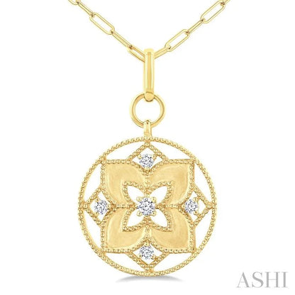 Floral Circle Paperclip Medallion Diamond Fashion Pendant