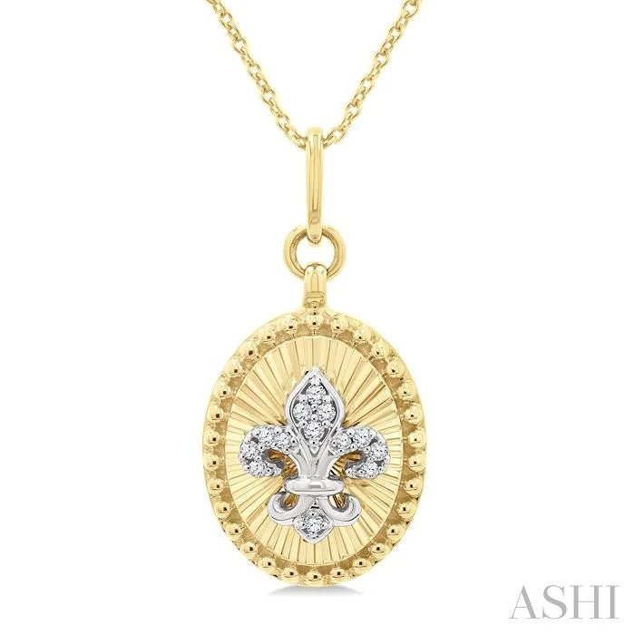 Oval Fleur De Lis Fluted Diamond Fashion Pendant