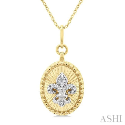 Oval Fleur De Lis Fluted Diamond Fashion Pendant