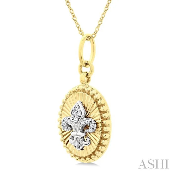 Oval Fleur De Lis Fluted Diamond Fashion Pendant