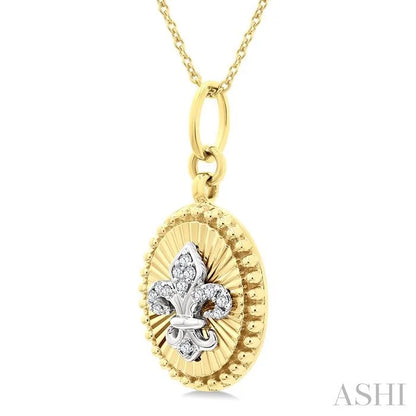 Oval Fleur De Lis Fluted Diamond Fashion Pendant