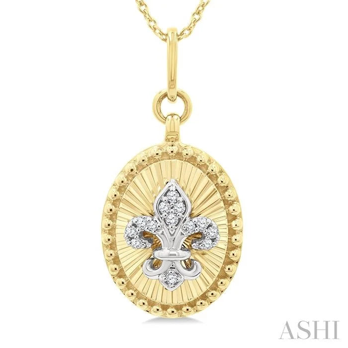 Oval Fleur De Lis Fluted Diamond Fashion Pendant