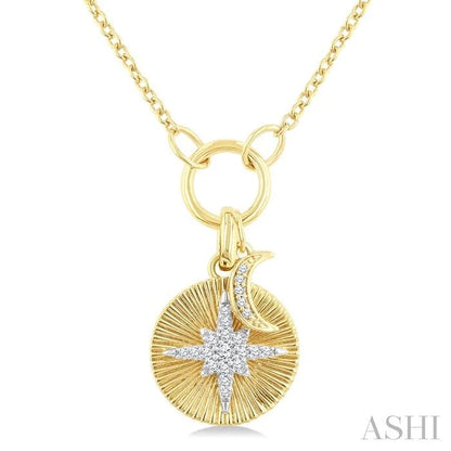 Crescent Moon & Star Charm Fluted Diamond Fashion Pendant