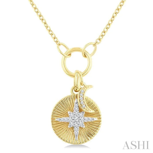 Crescent Moon & Star Charm Fluted Diamond Fashion Pendant