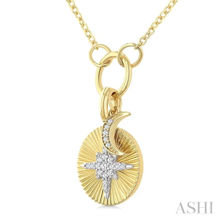 Crescent Moon & Star Charm Fluted Diamond Fashion Pendant