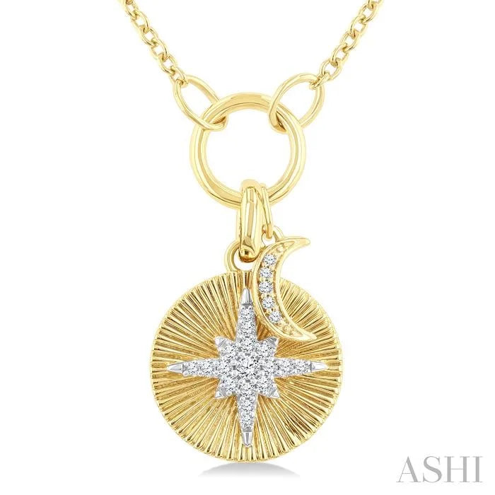 Crescent Moon & Star Charm Fluted Diamond Fashion Pendant