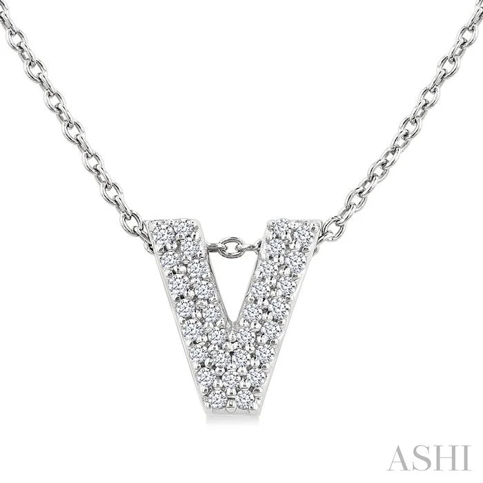 Bubble 'V' Initial Diamond Pendant