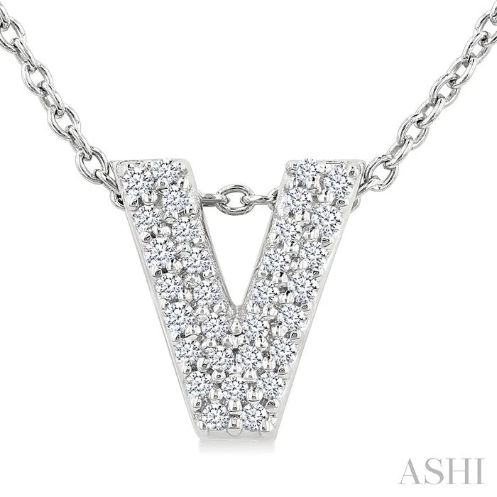 Bubble 'V' Initial Diamond Pendant