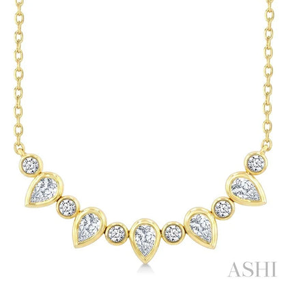 Pear & Round Shape Bezel Diamond Necklace