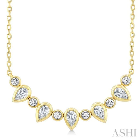 Pear & Round Shape Bezel Diamond Necklace