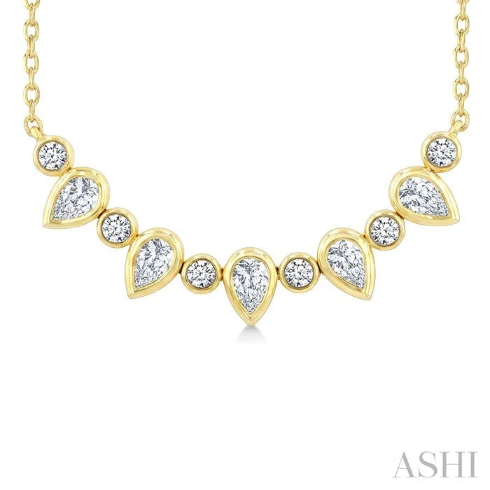 Pear & Round Shape Bezel Diamond Necklace