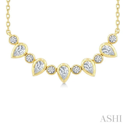Pear & Round Shape Bezel Diamond Necklace
