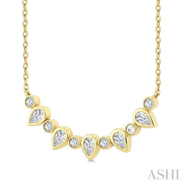 Pear & Round Shape Bezel Diamond Necklace