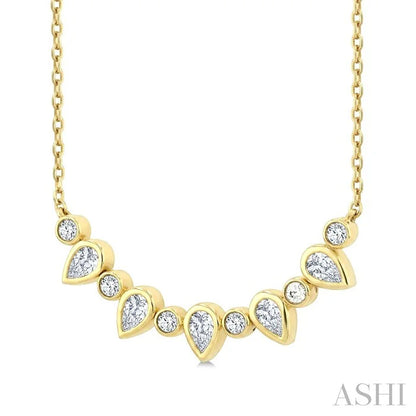 Pear & Round Shape Bezel Diamond Necklace