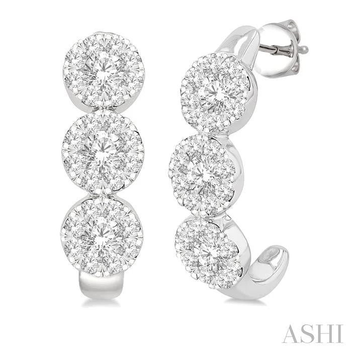 Round Shape Past Present & Future Lovebright Diamond Half Hoop Earrings
