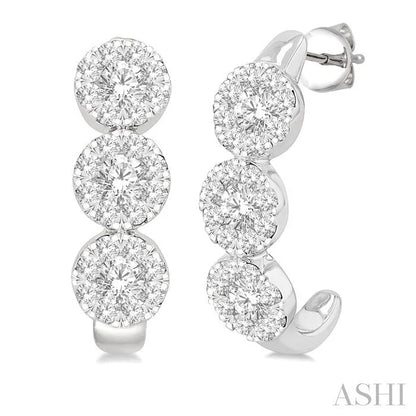 Round Shape Past Present & Future Lovebright Diamond Half Hoop Earrings