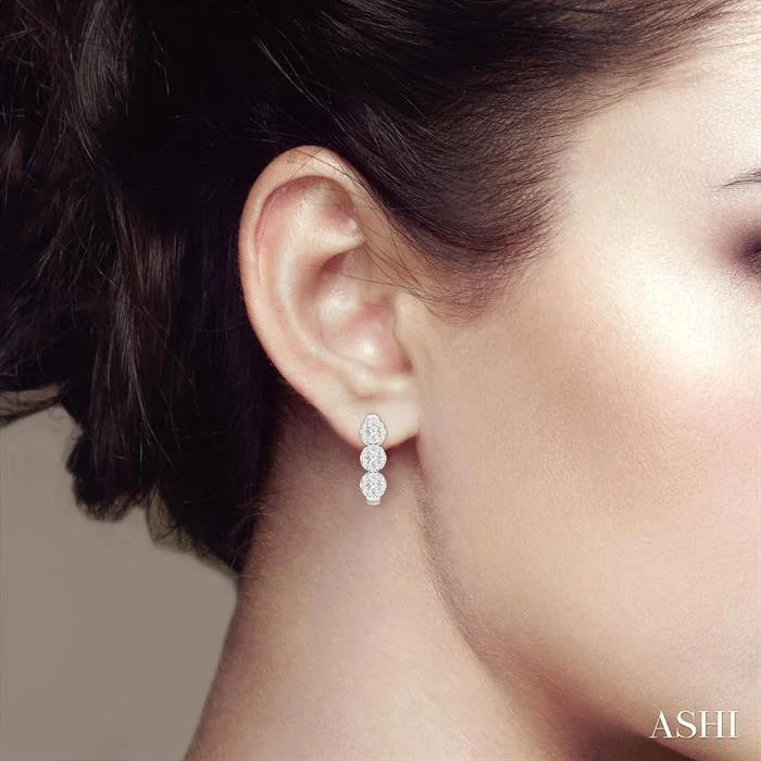 Round Shape Past Present & Future Lovebright Diamond Half Hoop Earrings