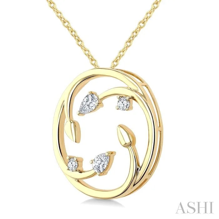 Circle Diamond Leaf Pendant