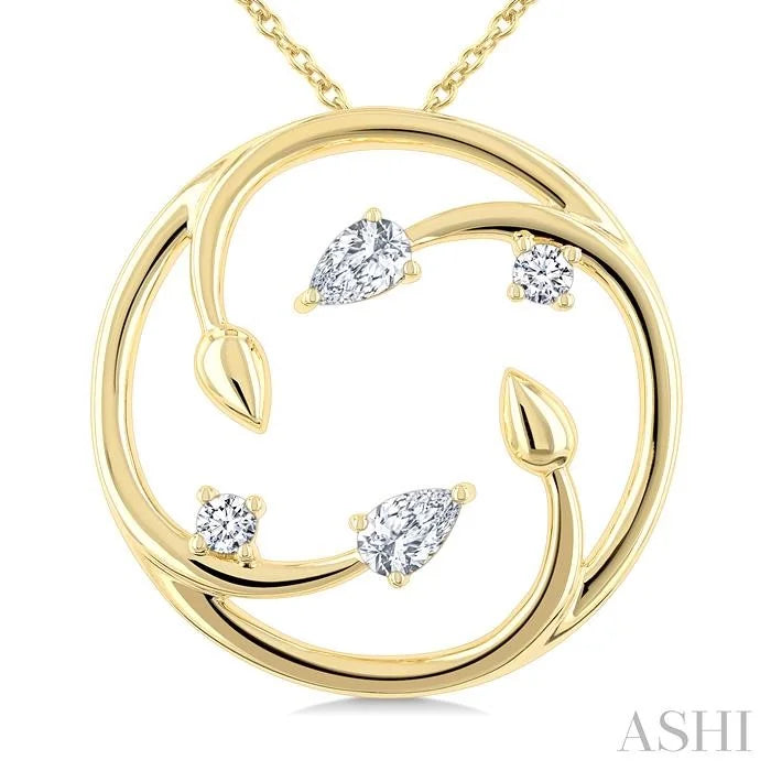 Circle Diamond Leaf Pendant