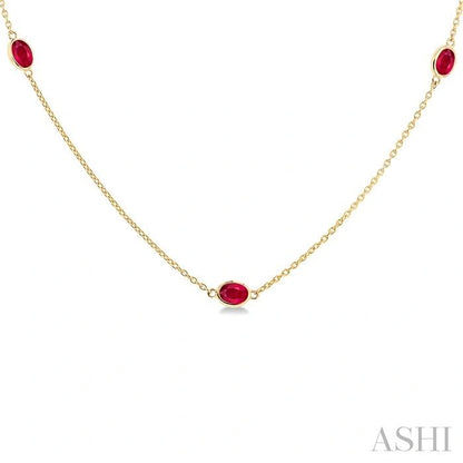 Oval Shape Gemstone Station Necklace