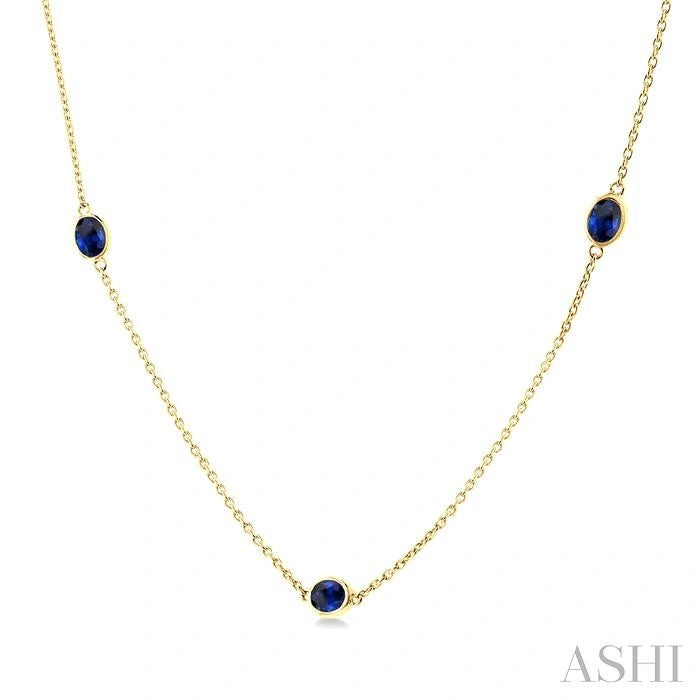 Oval Shape Gemstone Station Necklace