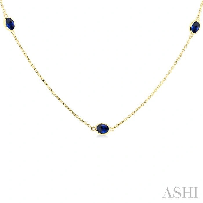 Oval Shape Gemstone Station Necklace