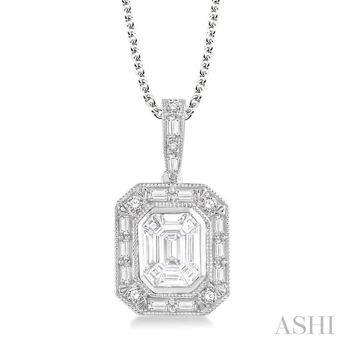 Pie Cut Emerald Halo Fusion Diamond Pendant